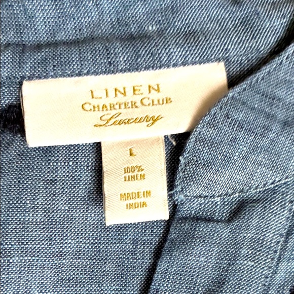 Charter Club Blue Linen Floral Tunic - Picture 2 of 5